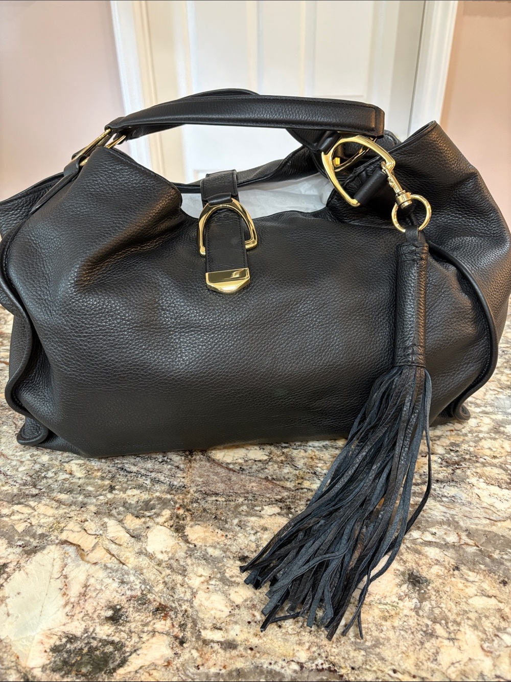 NWT G.I.L.I. Large Black Pebbled Leather Hobo
